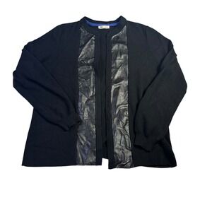 OVLA Women Black Long Sleeve Cardigan Sweater Faux Leather Panel‎ Size M